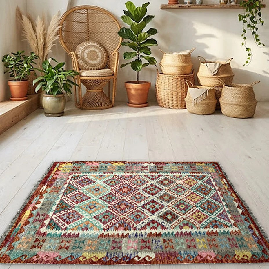 Room view: the rug on the floor of a furnished room