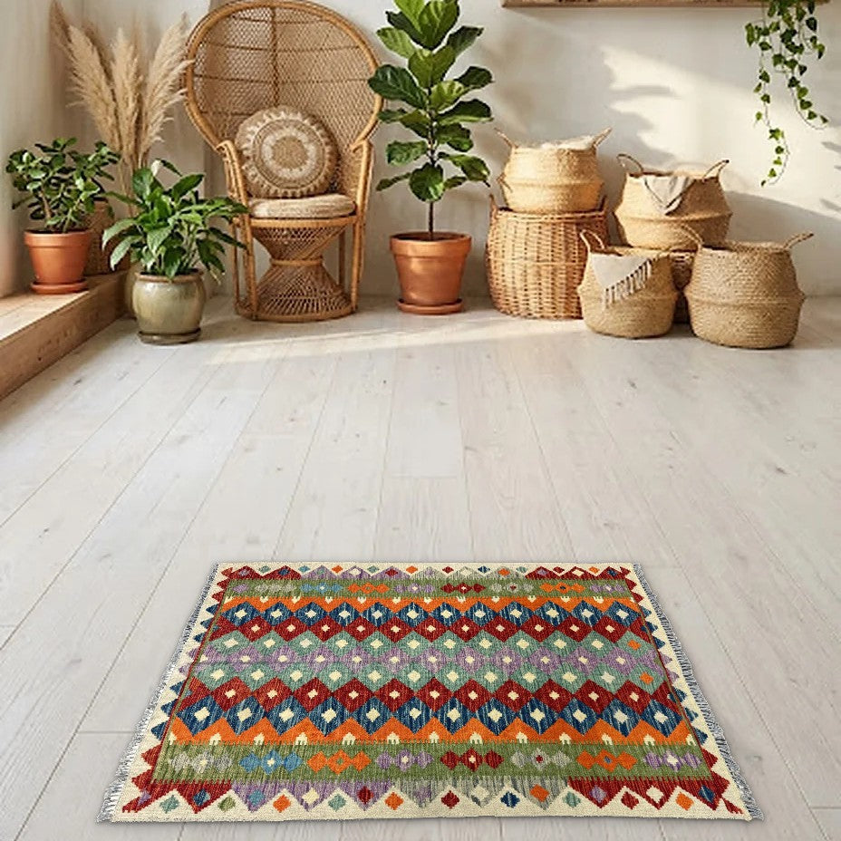 Room view: the rug on the floor of a furnished room