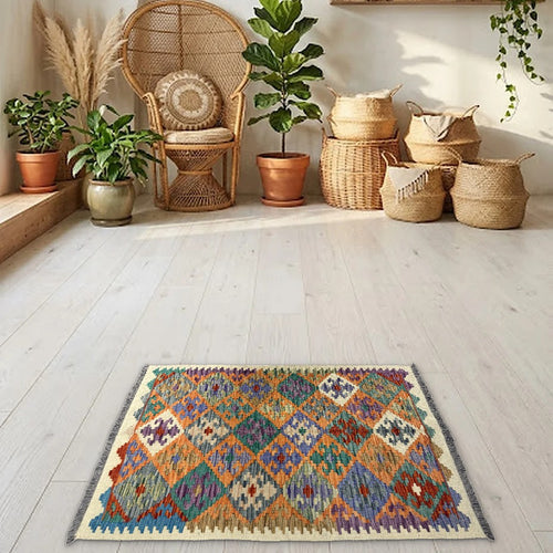 Room view: the rug on the floor of a furnished room