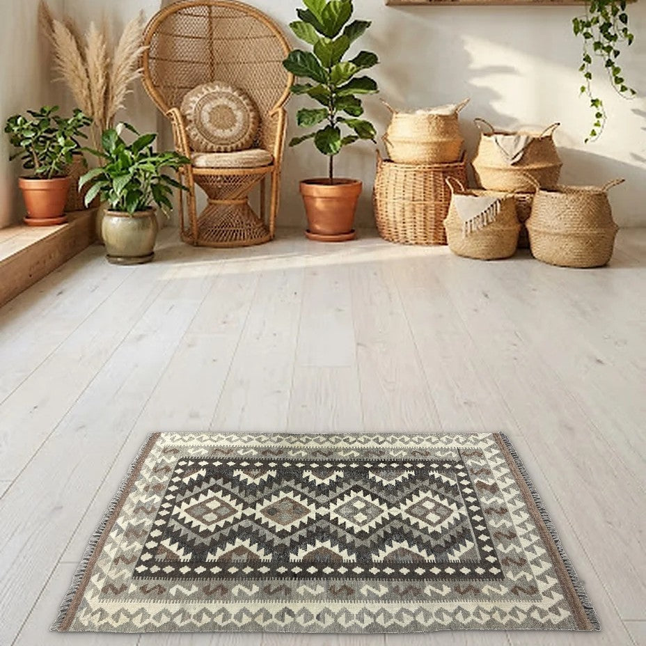 Room view: the rug on the floor of a furnished room