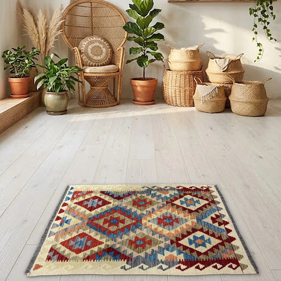 Room view: the rug on the floor of a furnished room