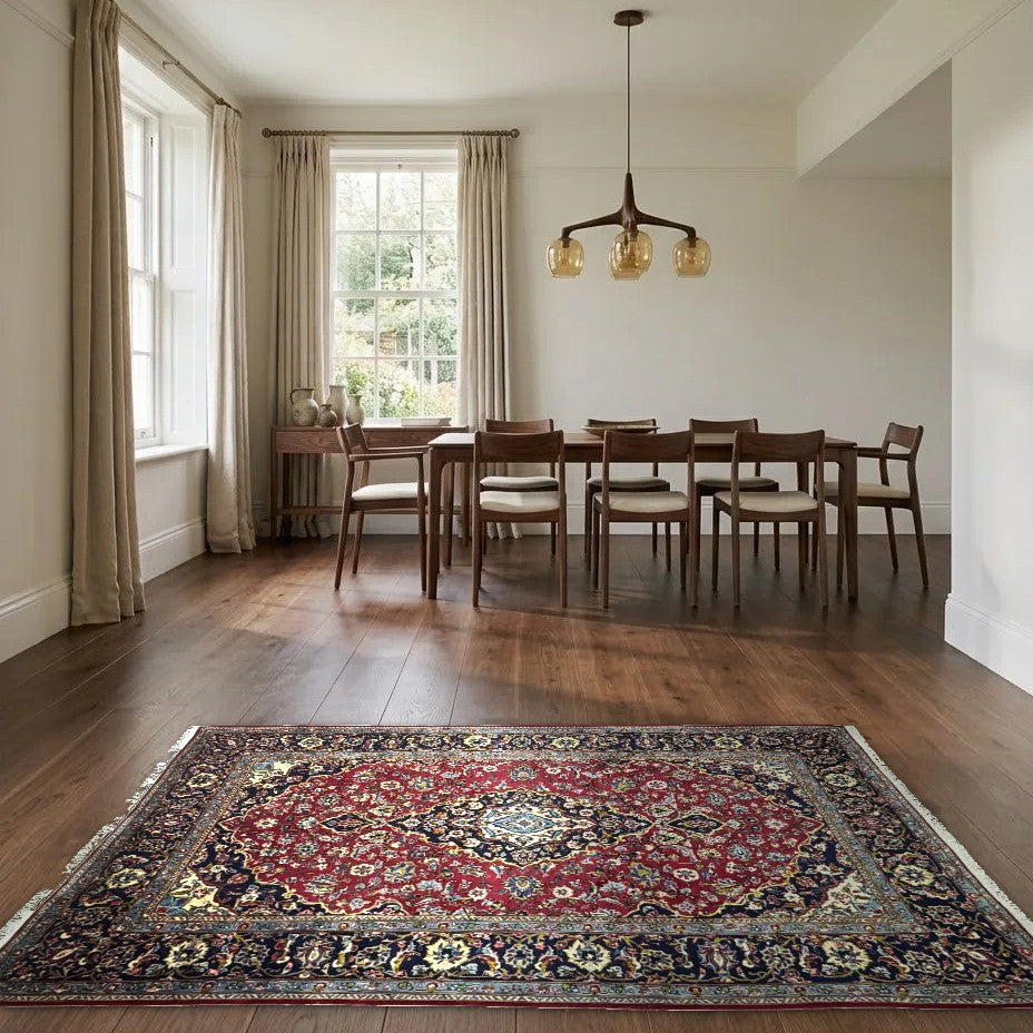 Room view: the rug on the floor of a furnished room