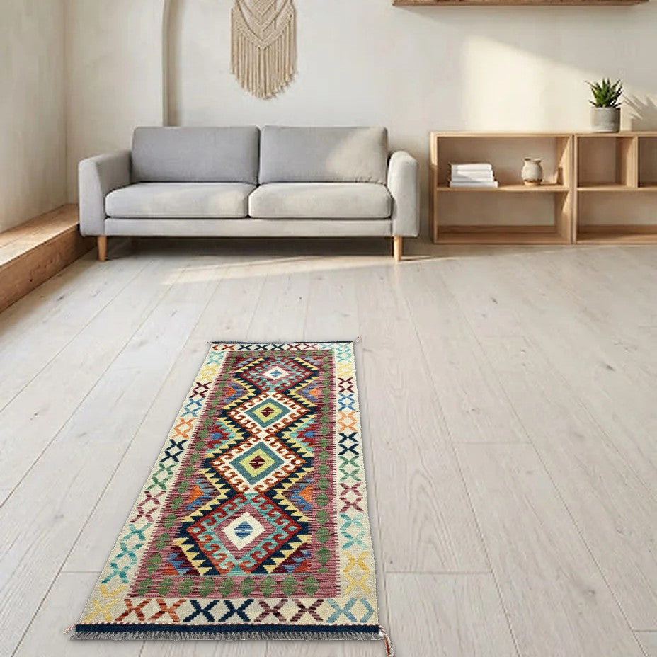 Room view: the rug on the floor of a furnished room