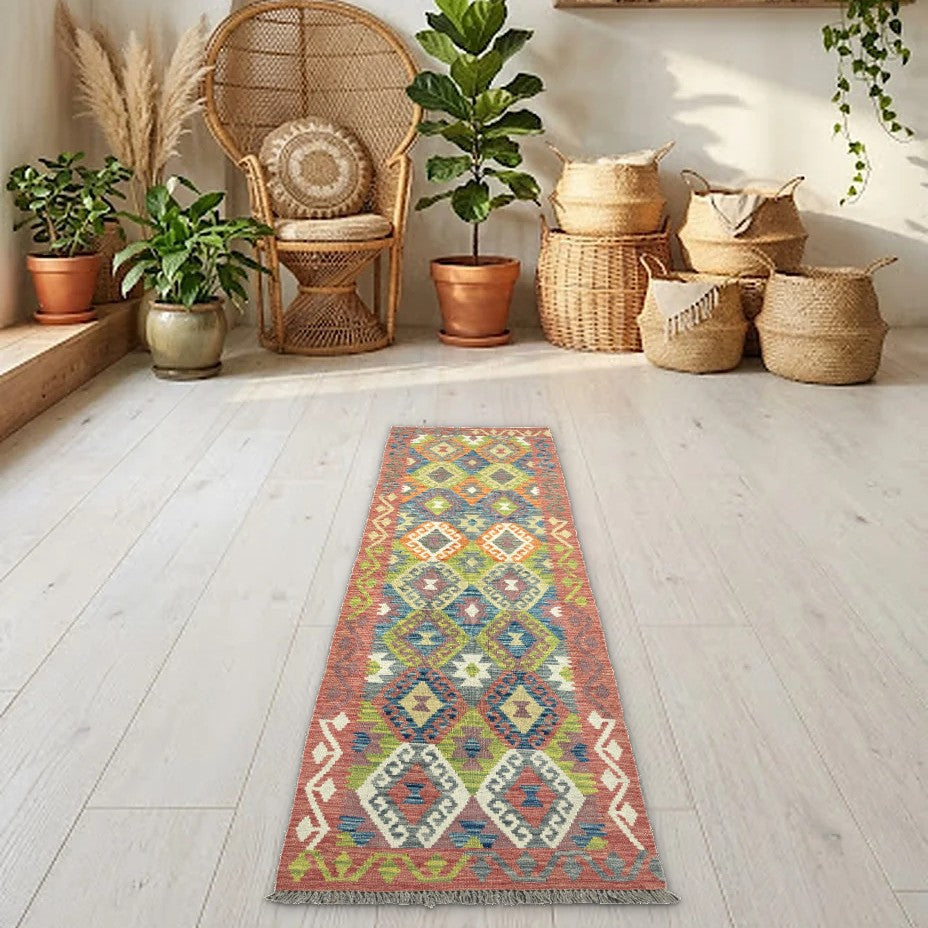 Room view: the rug on the floor of a furnished room