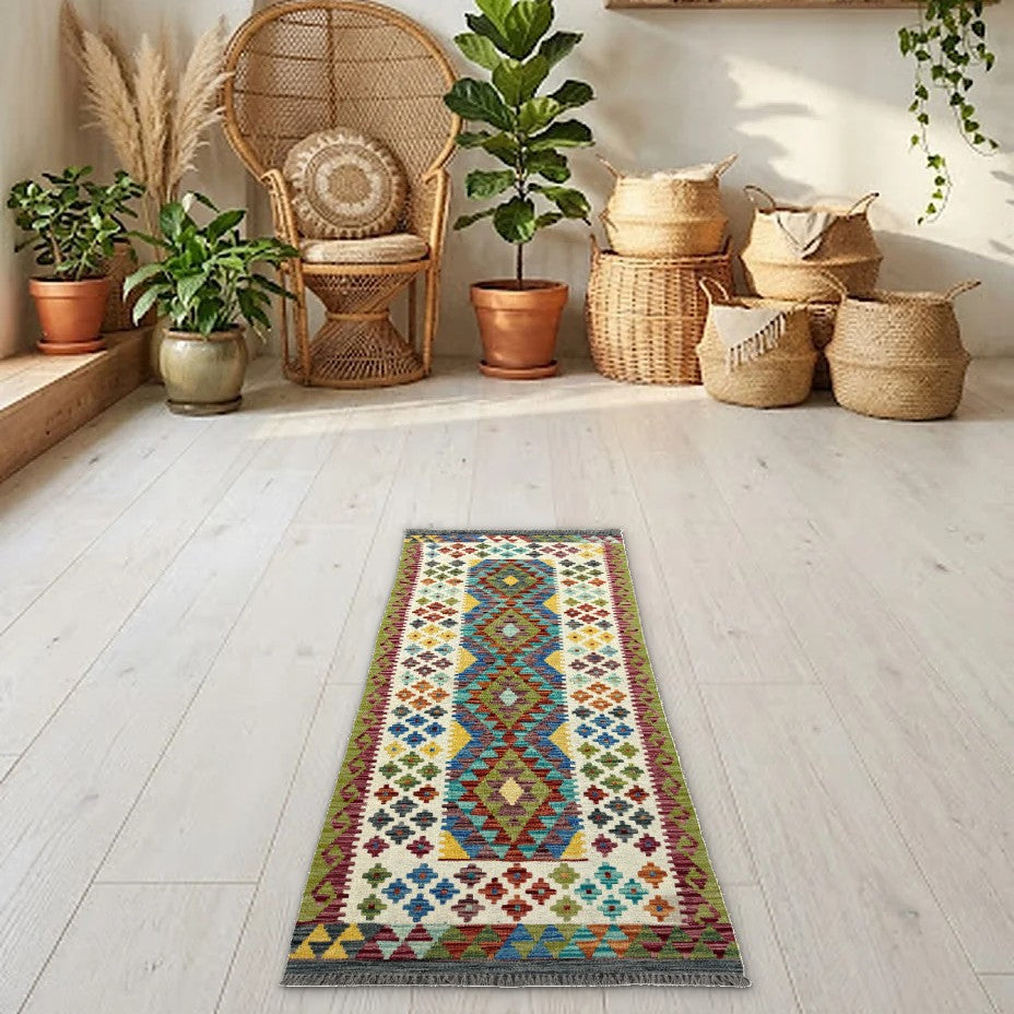 Room view: the rug on the floor of a furnished room