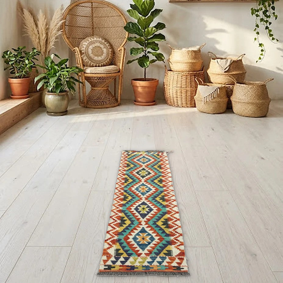 Room view: the rug on the floor of a furnished room