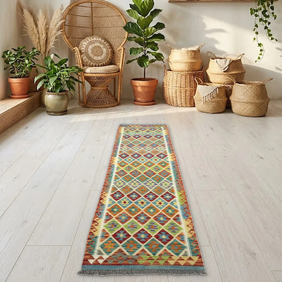 Room view: the rug on the floor of a furnished room