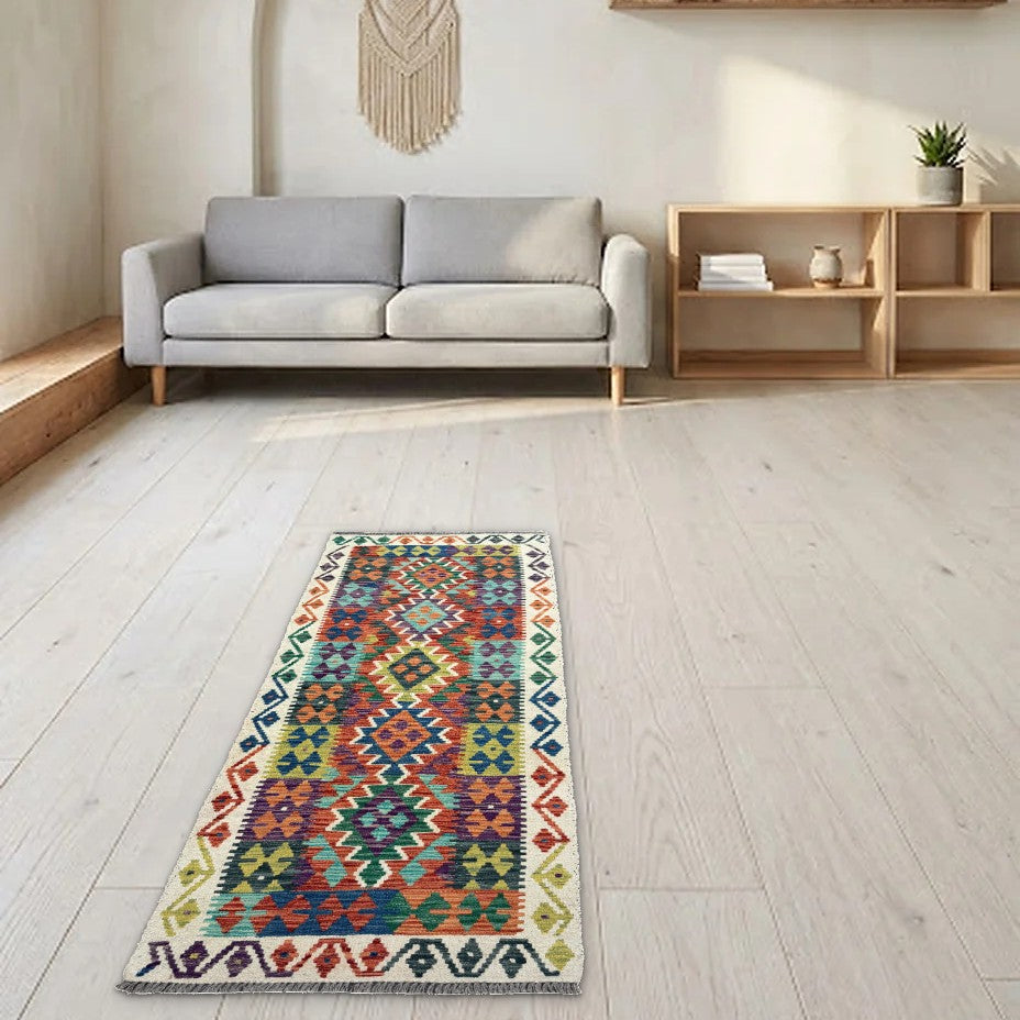 Room view: the rug on the floor of a furnished room