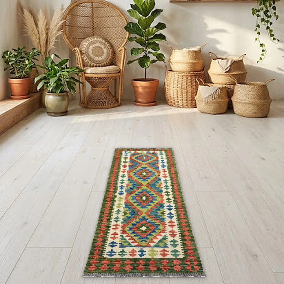 Room view: the rug on the floor of a furnished room