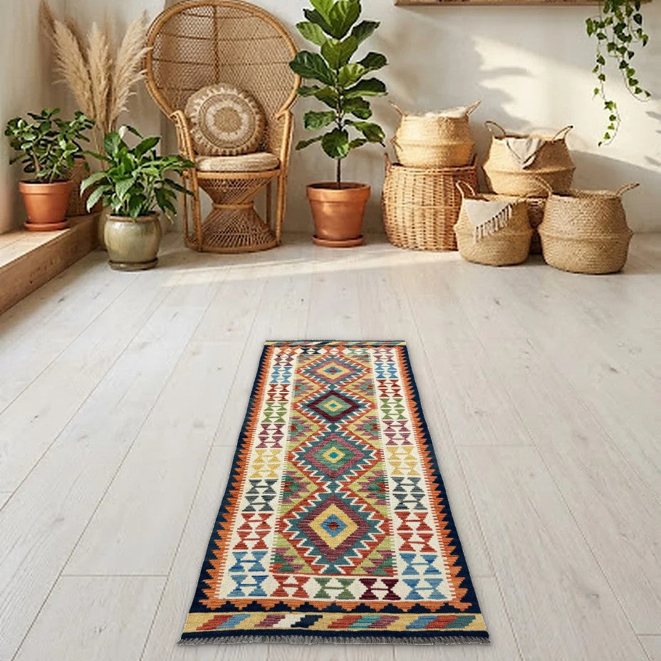 Room view: the rug on the floor of a furnished room