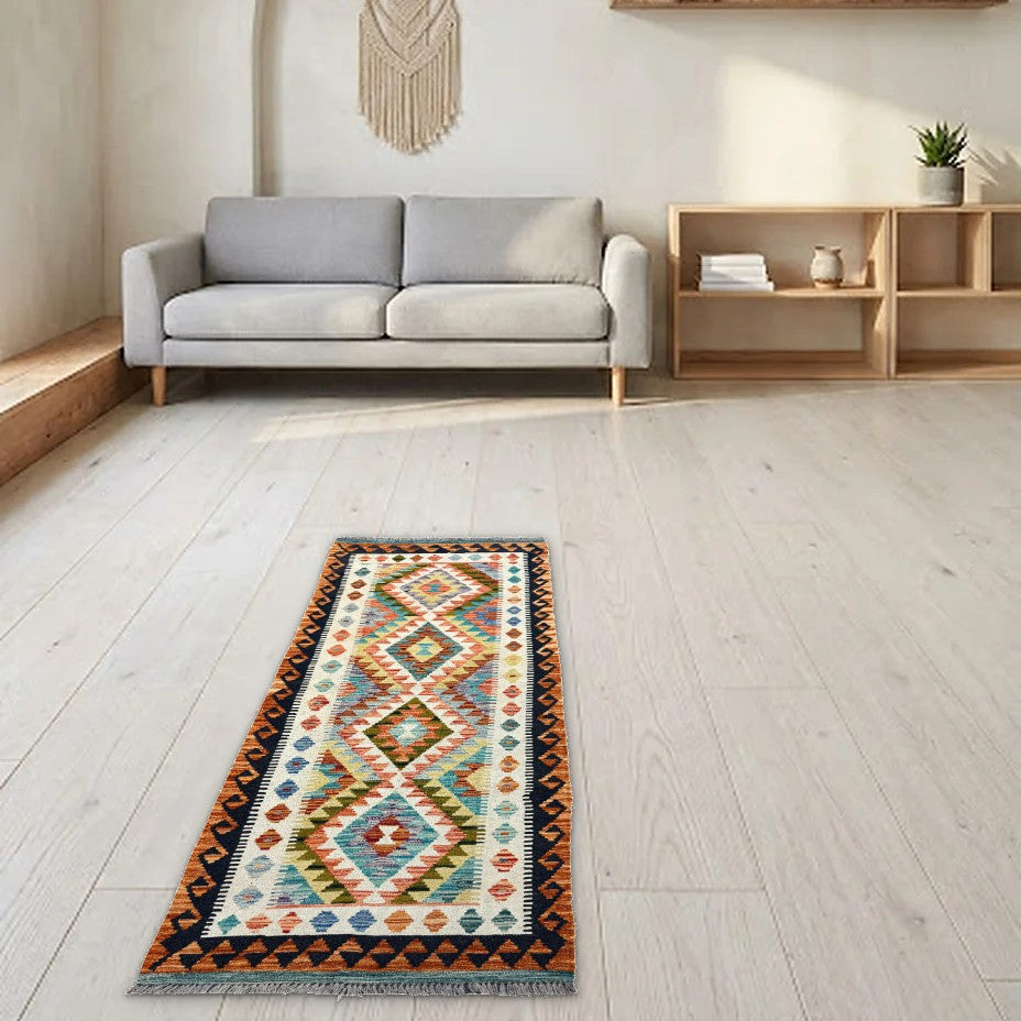 Room view: the rug on the floor of a furnished room