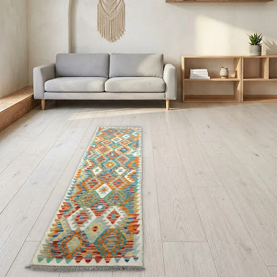 Room view: the rug on the floor of a furnished room