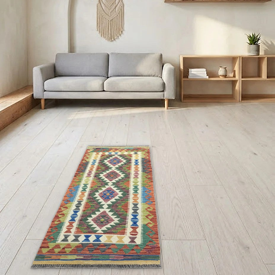 Room view: the rug on the floor of a furnished room