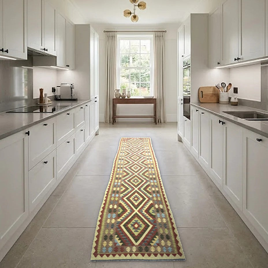 Room view: the rug on the floor of a furnished room