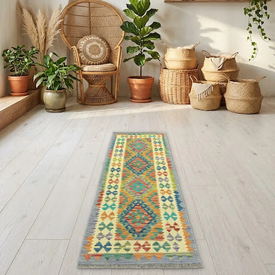 Room view: the rug on the floor of a furnished room