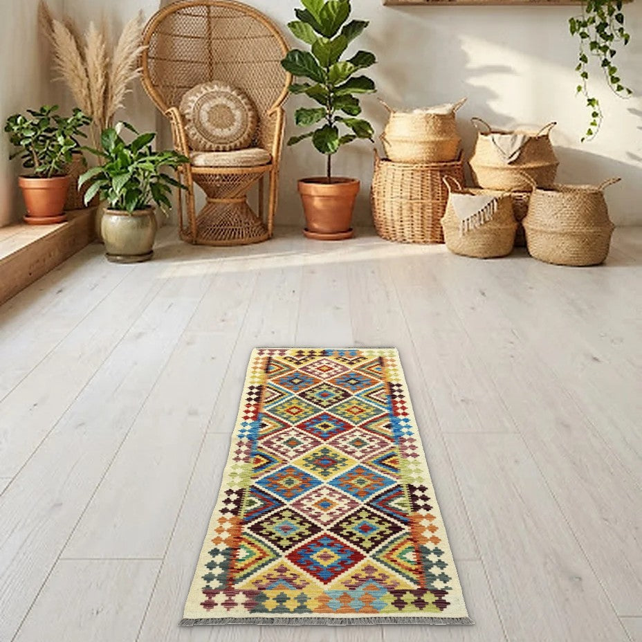 Room view: the rug on the floor of a furnished room