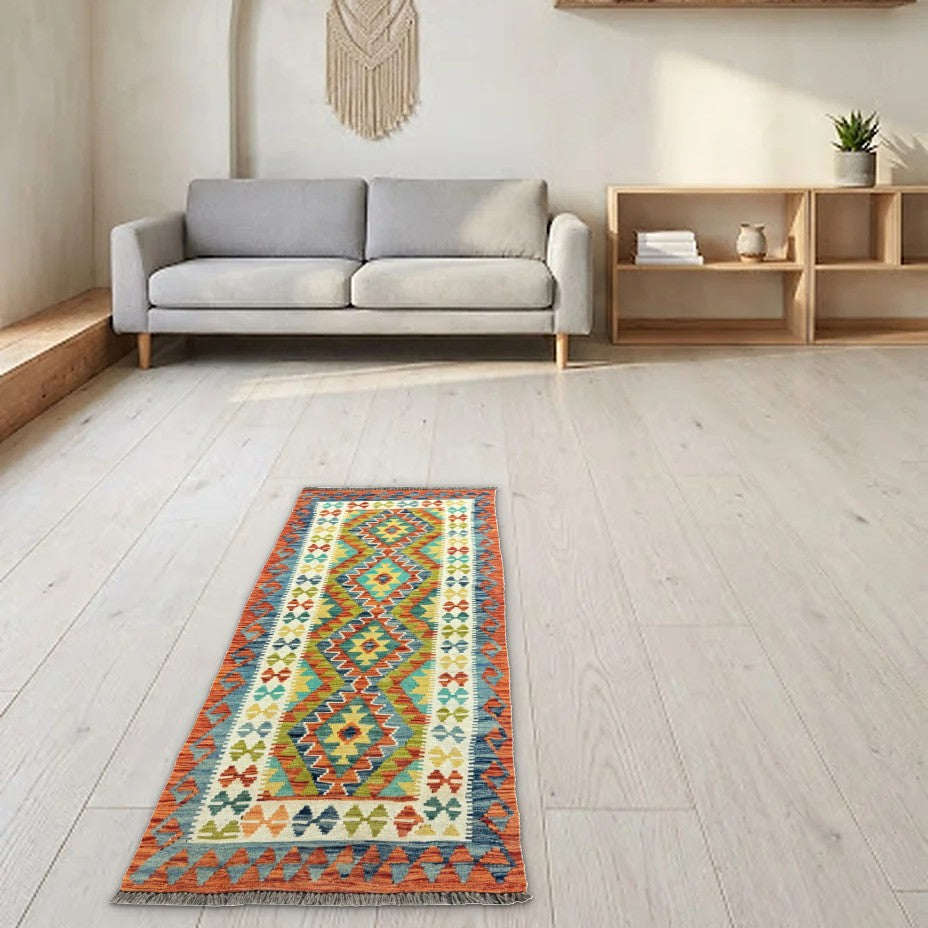 Room view: the rug on the floor of a furnished room