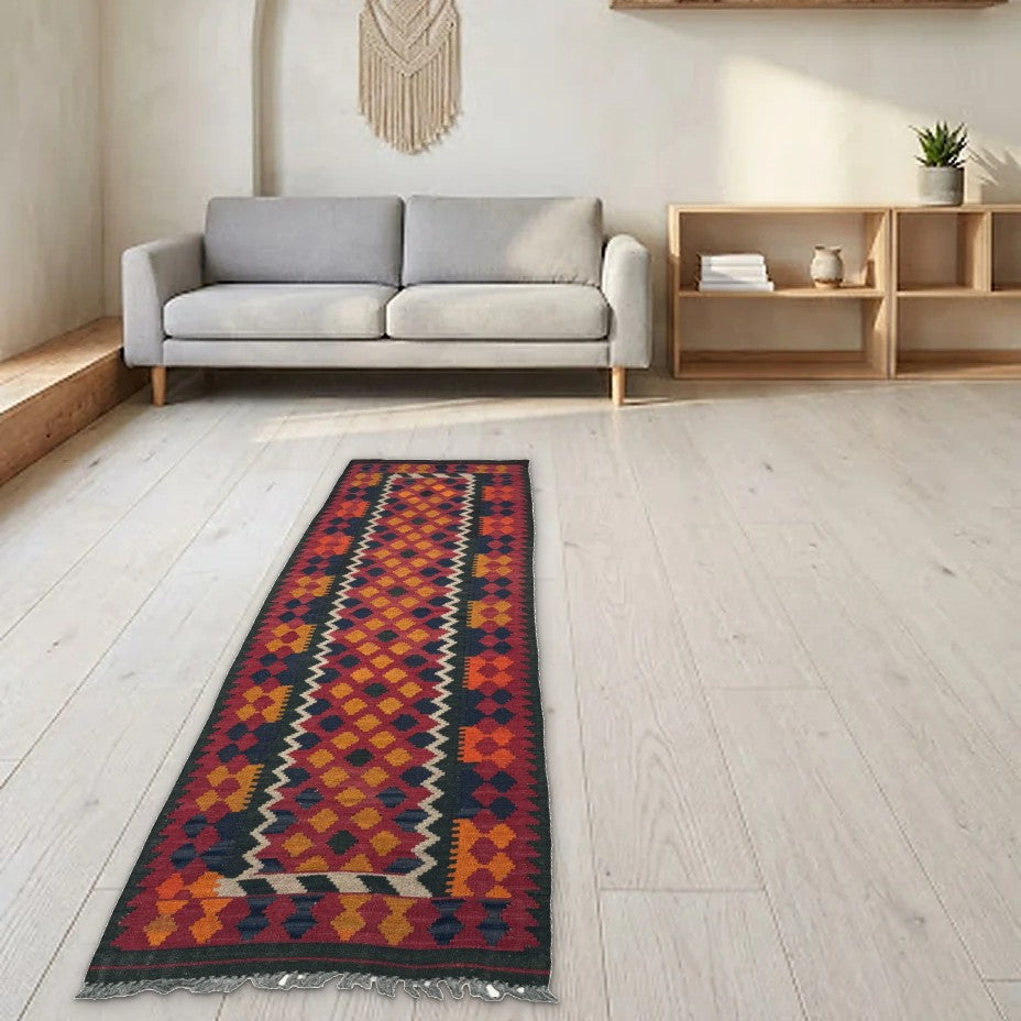 Room view: the rug on the floor of a furnished room
