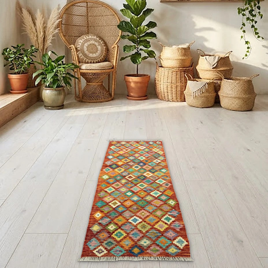 Room view: the rug on the floor of a furnished room