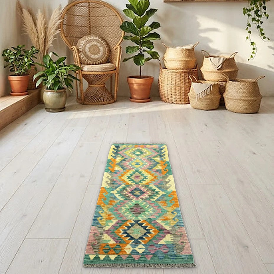 Room view: the rug on the floor of a furnished room