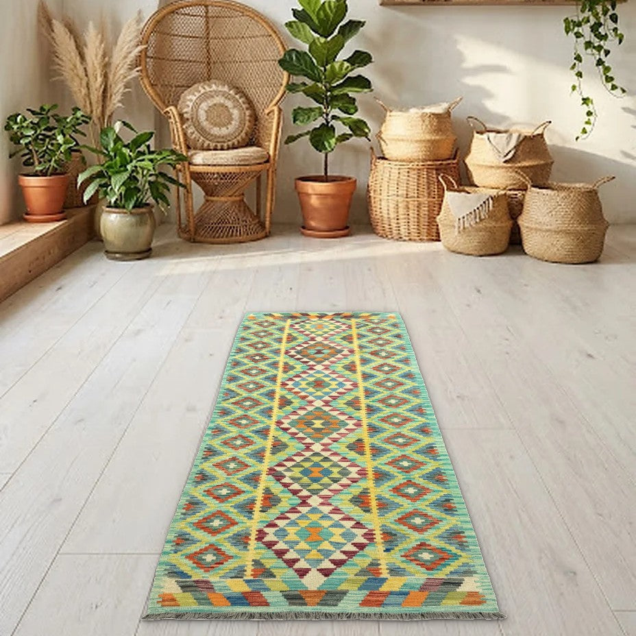 Room view: the rug on the floor of a furnished room
