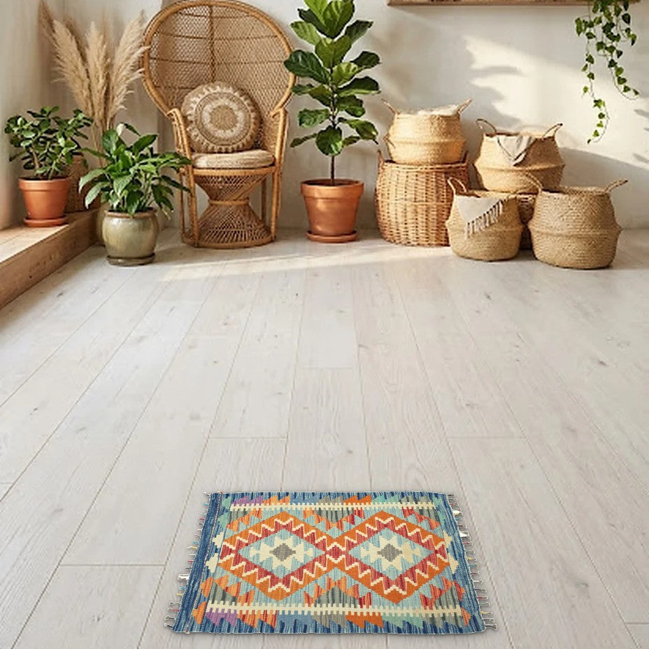 Room view: the rug on the floor of a furnished room