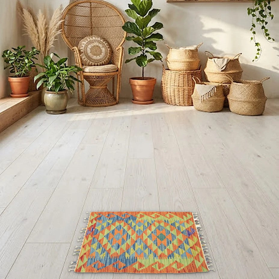 Room view: the rug on the floor of a furnished room