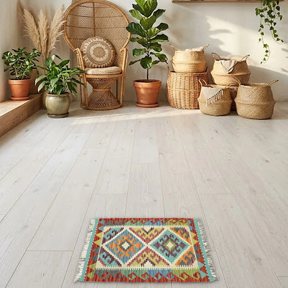 Room view: the rug on the floor of a furnished room