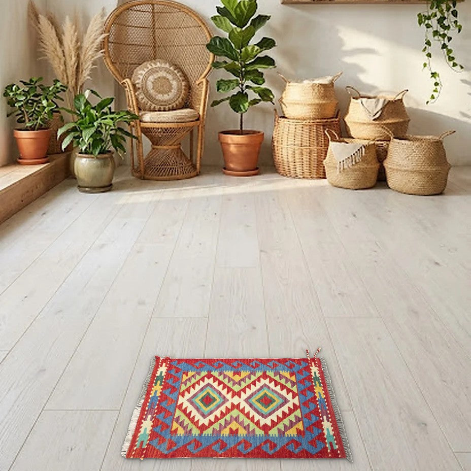 Room view: the rug on the floor of a furnished room