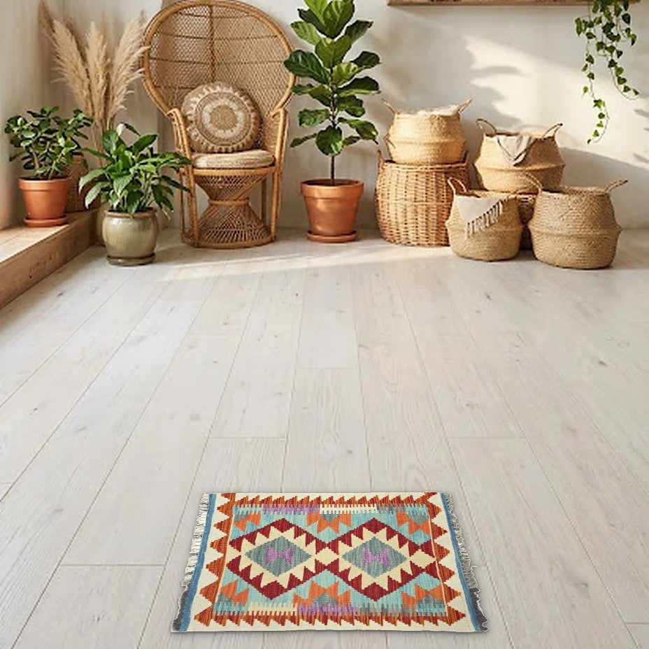 Room view: the rug on the floor of a furnished room