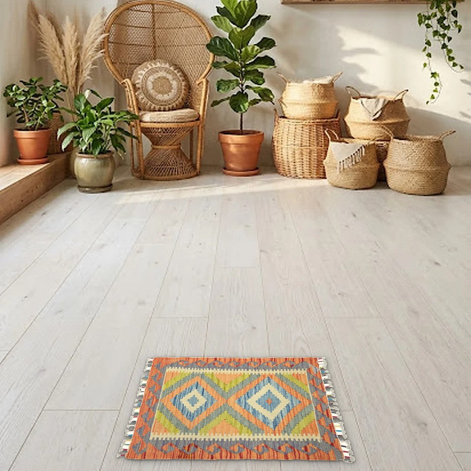 Room view: the rug on the floor of a furnished room