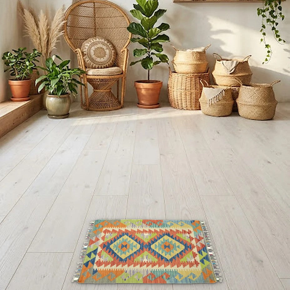 Room view: the rug on the floor of a furnished room