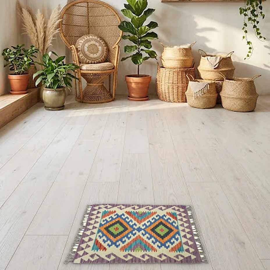 Room view: the rug on the floor of a furnished room