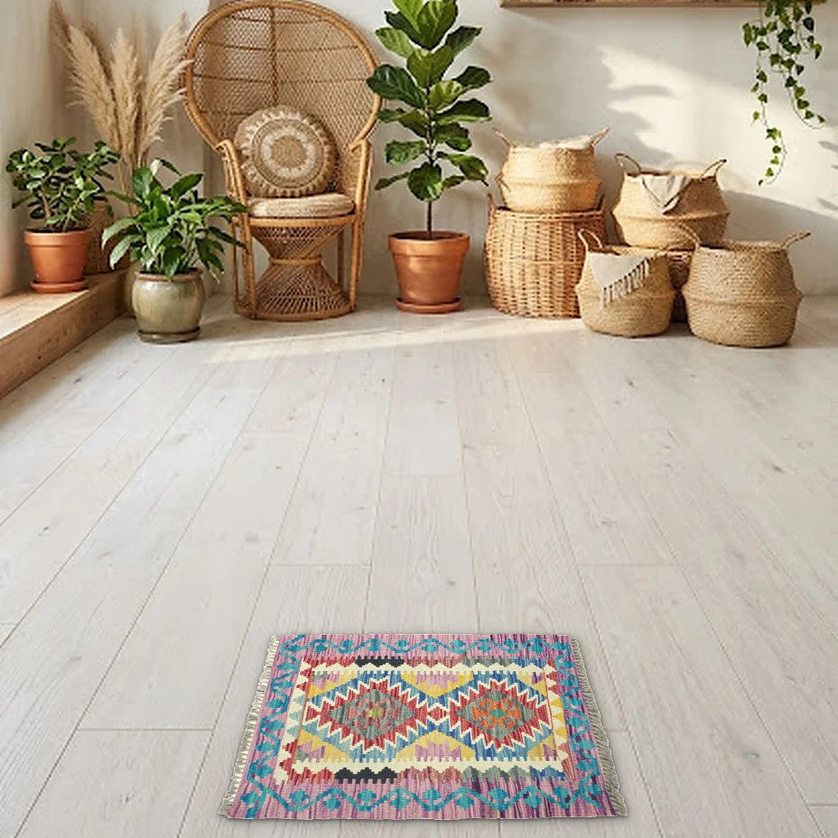 Room view: the rug on the floor of a furnished room
