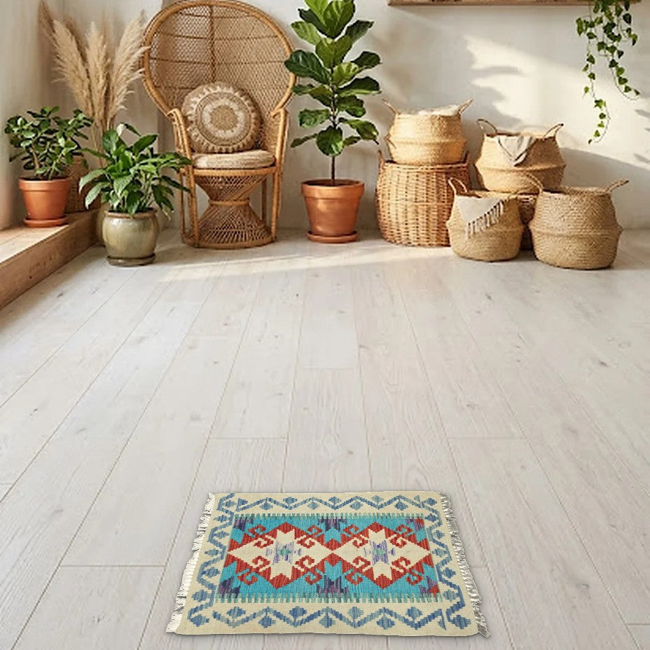 Room view: the rug on the floor of a furnished room
