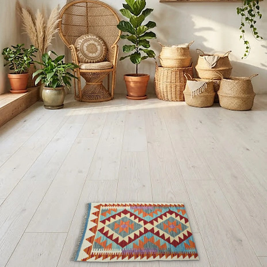 Room view: the rug on the floor of a furnished room