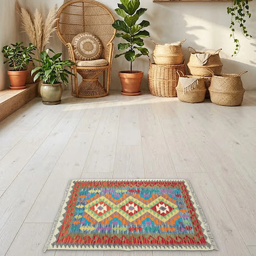 Room view: the rug on the floor of a furnished room