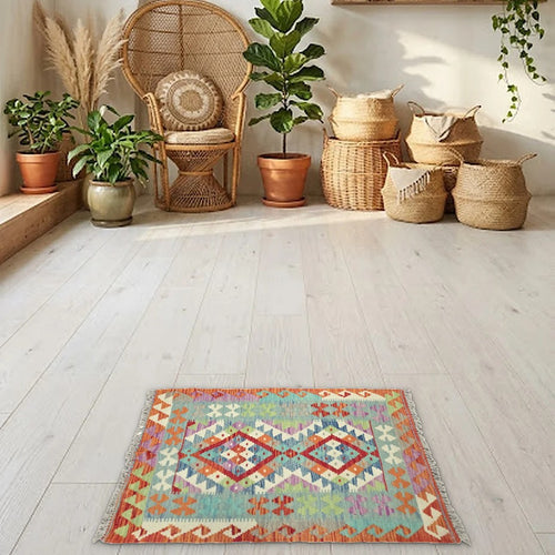 Room view: the rug on the floor of a furnished room
