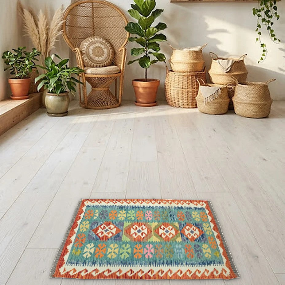 Room view: the rug on the floor of a furnished room