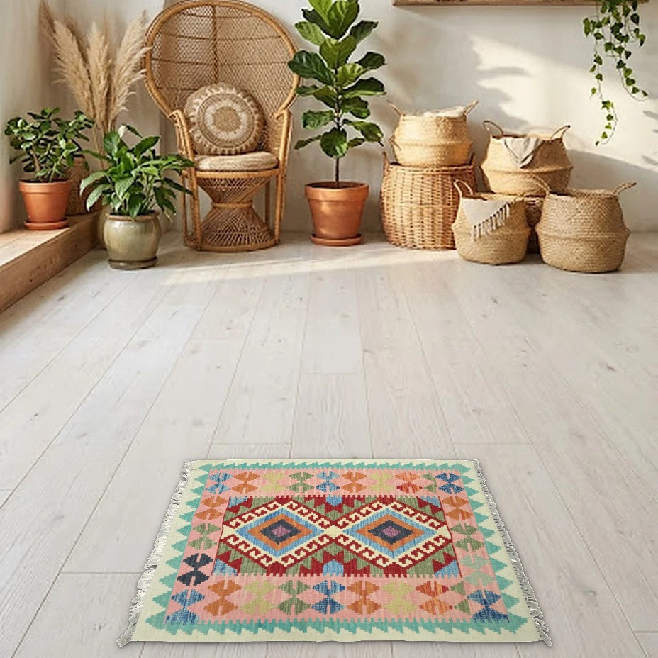 Room view: the rug on the floor of a furnished room