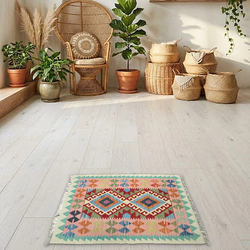 Room view: the rug on the floor of a furnished room