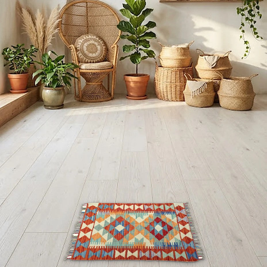 Room view: the rug on the floor of a furnished room