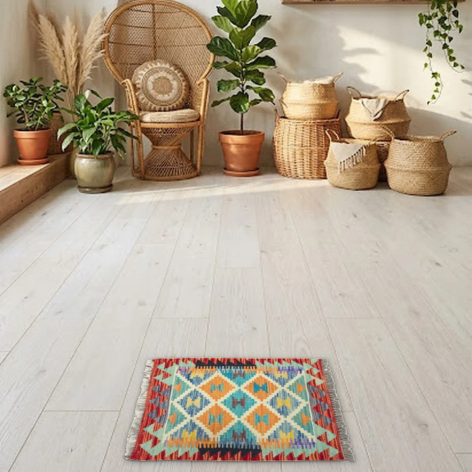 Room view: the rug on the floor of a furnished room
