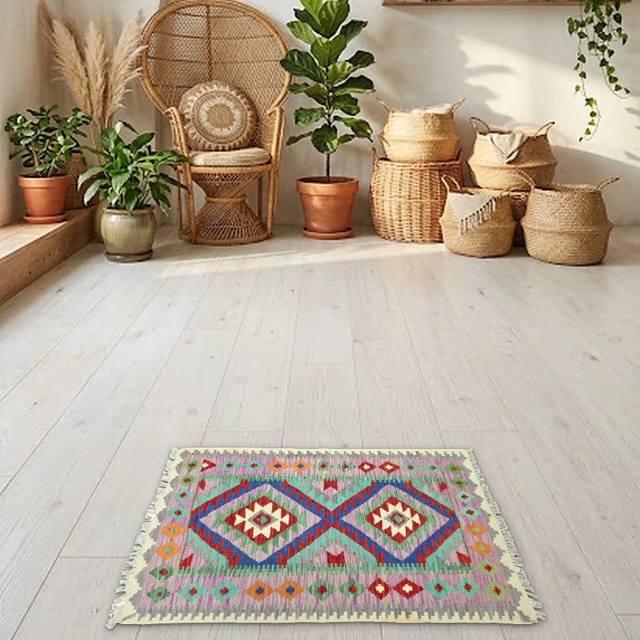 Room view: the rug on the floor of a furnished room