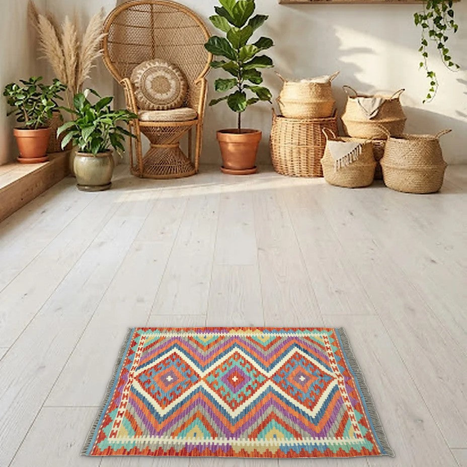 Room view: the rug on the floor of a furnished room