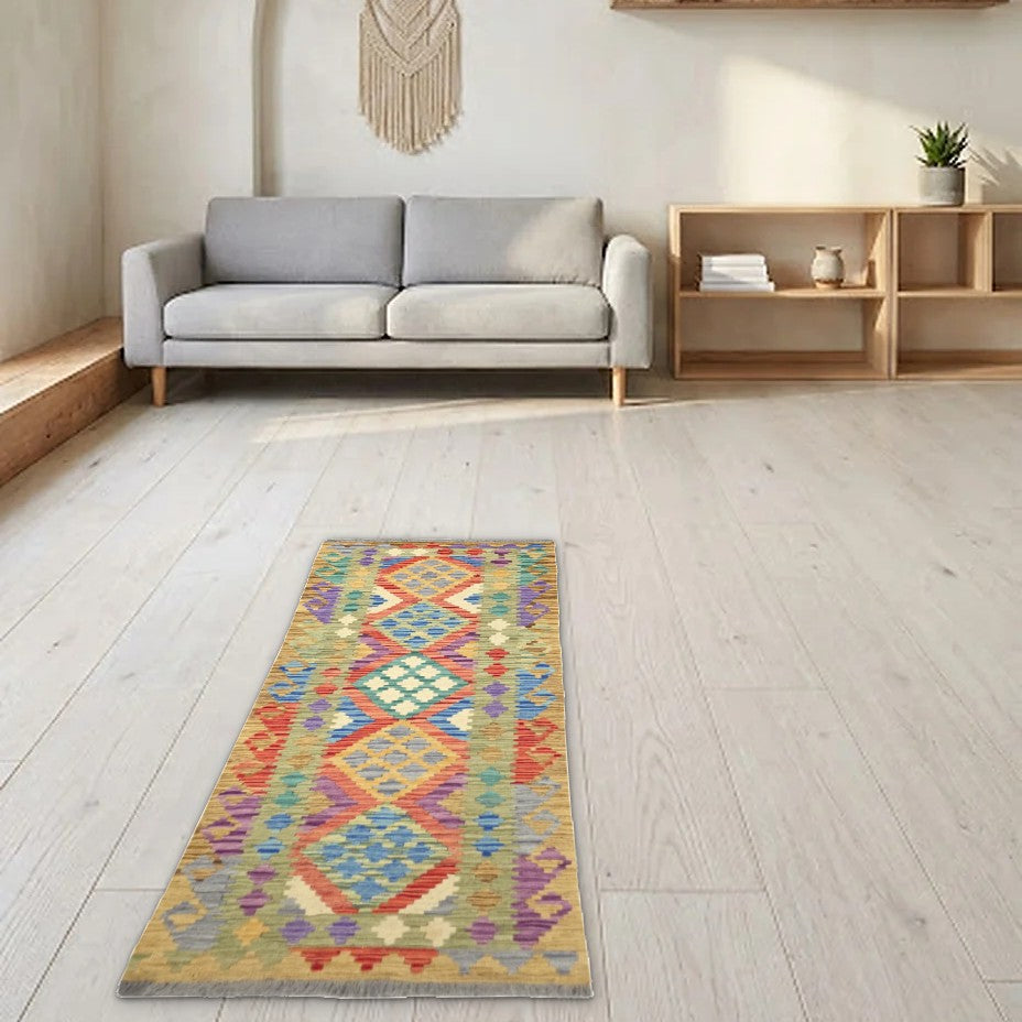Room view: the rug on the floor of a furnished room