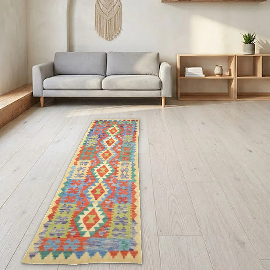 Room view: the rug on the floor of a furnished room