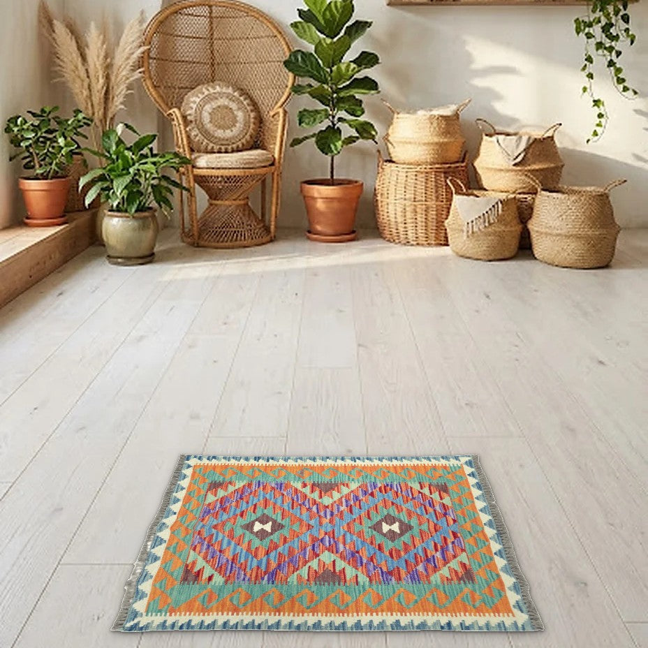 Room view: the rug on the floor of a furnished room