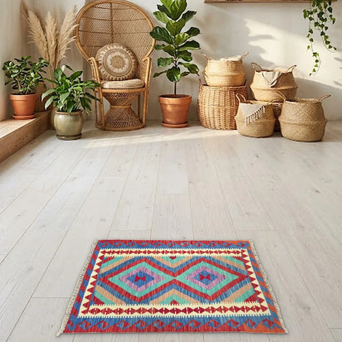 Room view: the rug on the floor of a furnished room