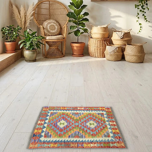 Room view: the rug on the floor of a furnished room